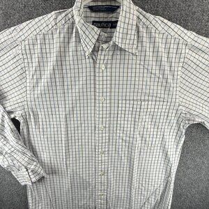 Nautica Small Shirt Cotton Button Down Long Sleeve Blue White Check Woven